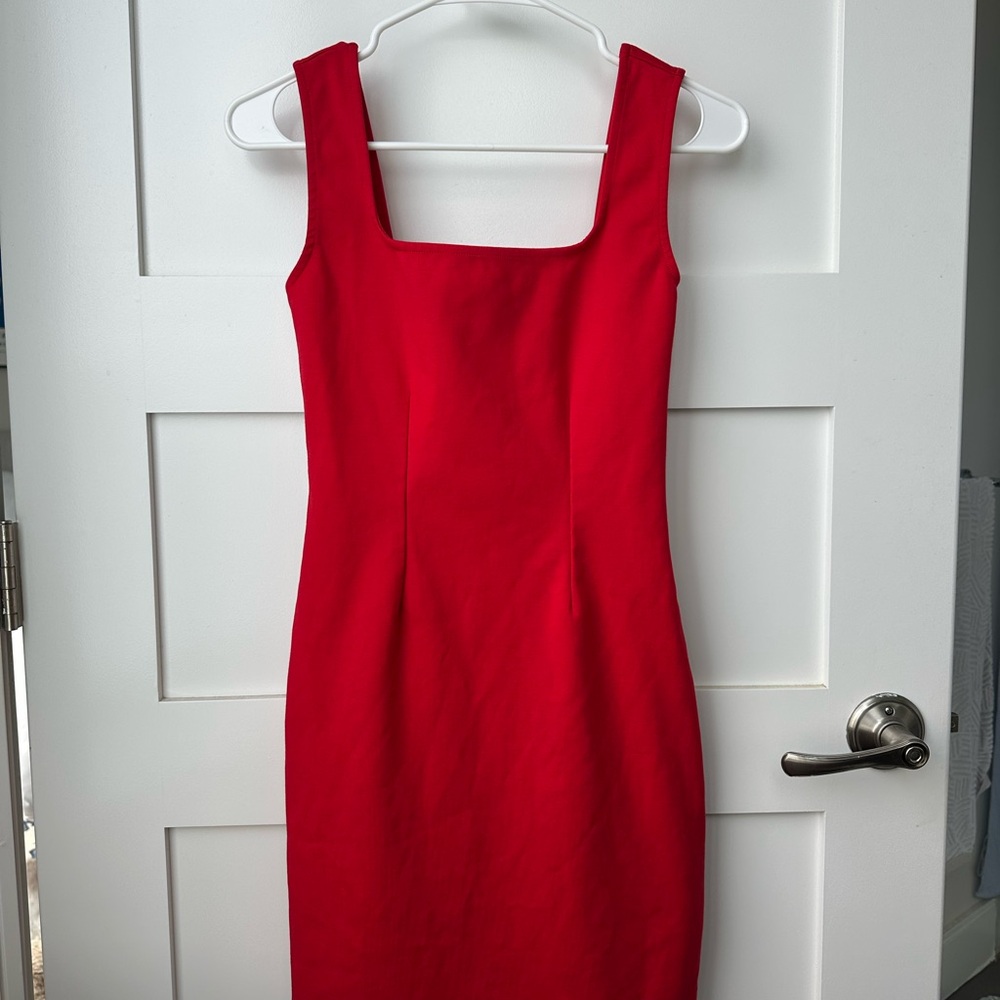 Everlane Square Neck - Vibrant Red Mini Dress